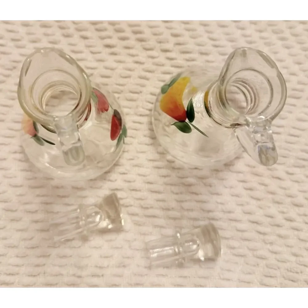 Vintage Set HAZEL ATLAS Cruets Oil & Vinegar Fruit Motif 3661/66